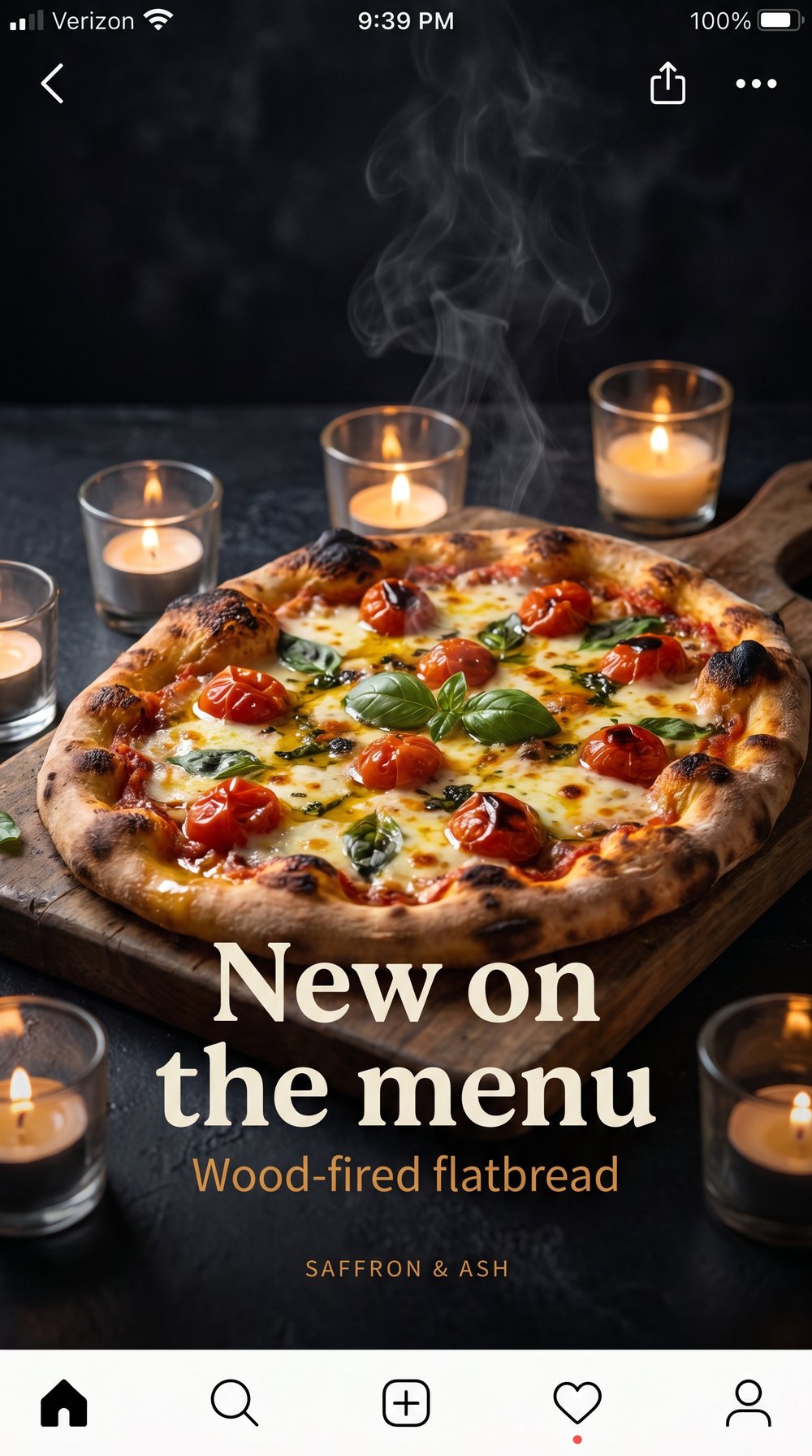 Wood-fired flatbread menu story ad